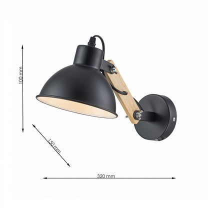 Aplique de Pared Con Madera E27 Negro