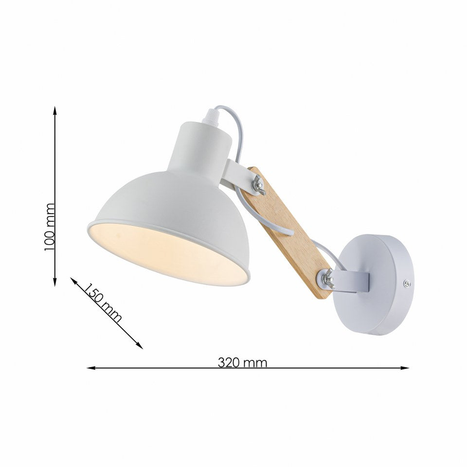 Aplique de Pared Con Madera E27 Blanco