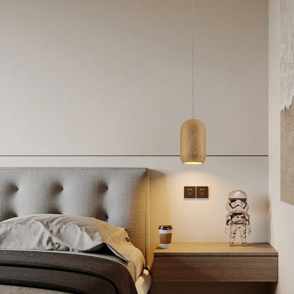 Lampara Colgante Simulación Madera Beige