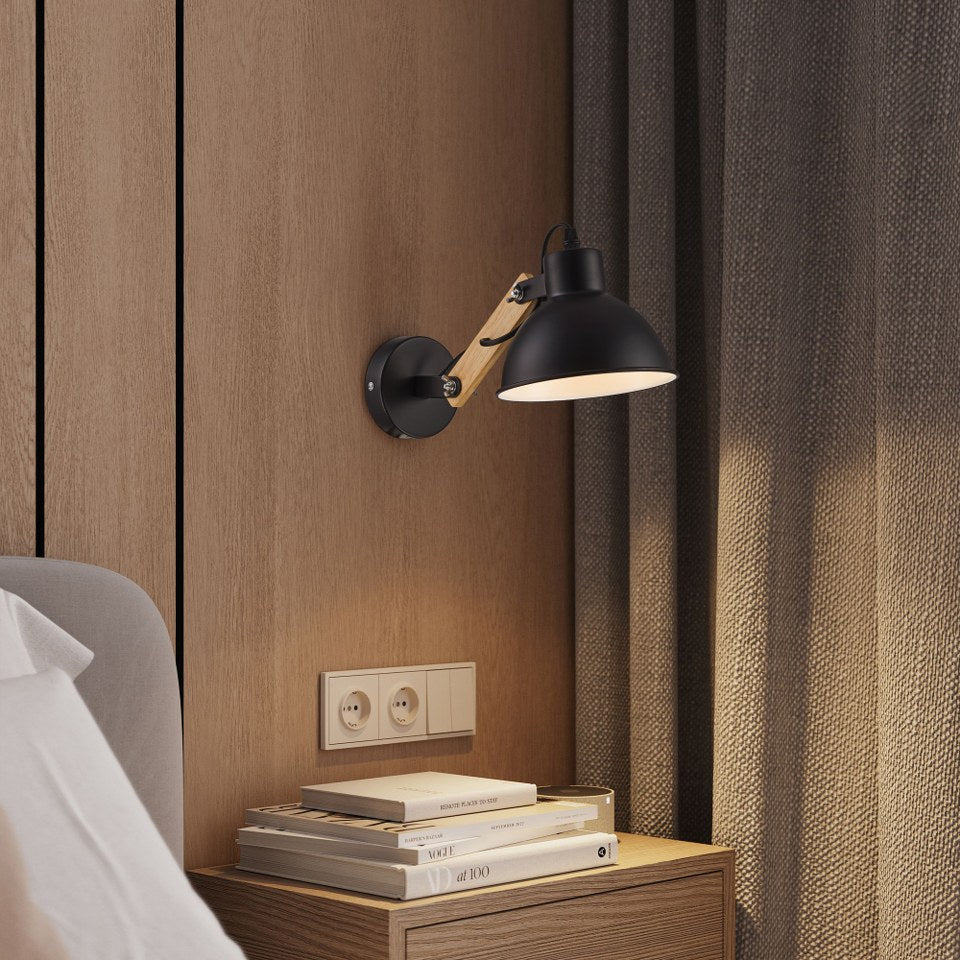 Aplique de Pared Con Madera E27 Negro