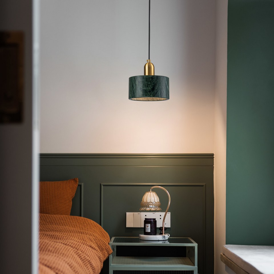 Lampara Colgante De Marmol Con Bombilla E27 Verde