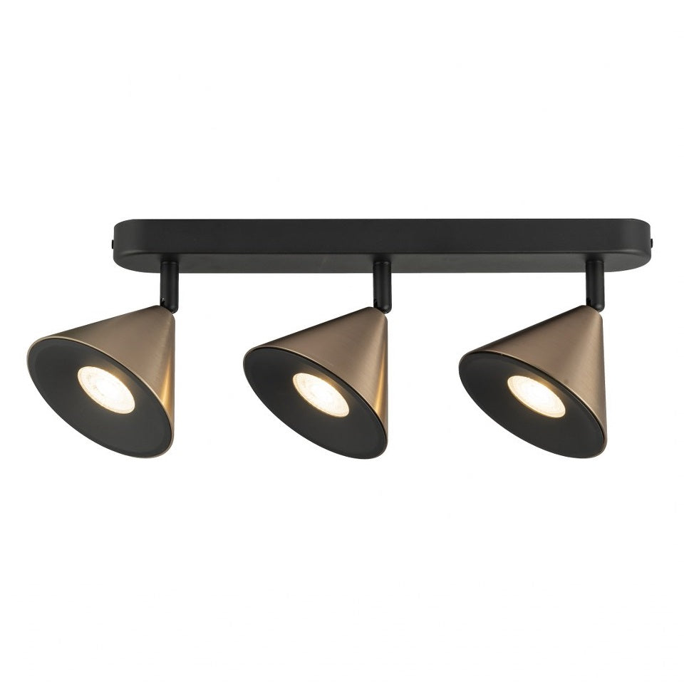 Tres Focos de Superficie con bombilla GU10 Bronce