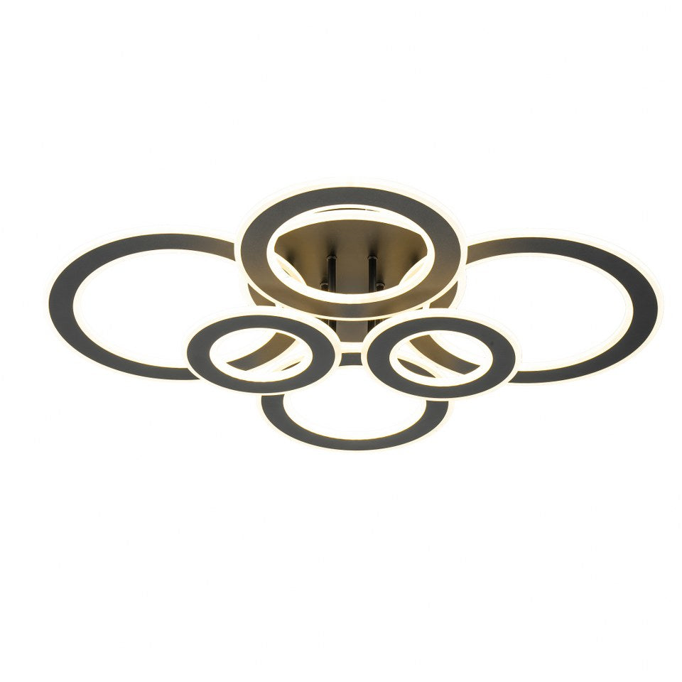 Lampara de 6 Aros Led Integrado CCT Regulable con Mando Negro