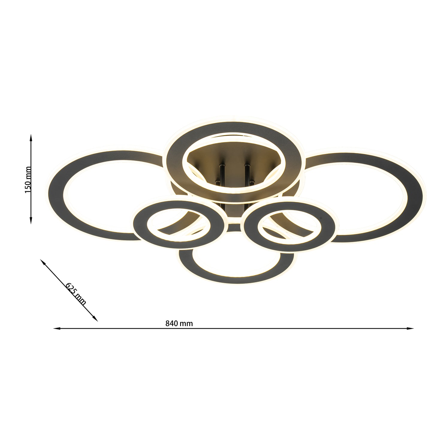 Lampara de 6 Aros Led Integrado CCT Regulable con Mando Negro