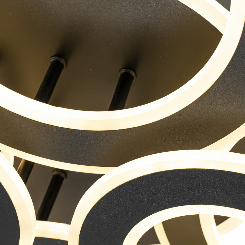 Lampara de 6 Aros Led Integrado CCT Regulable con Mando Negro