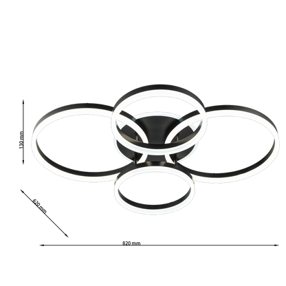 Lampara 4 Aros Led CCT Regulable Negro